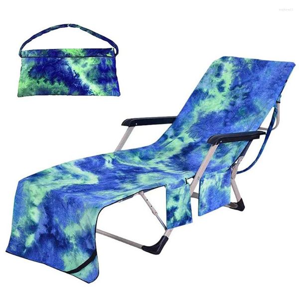 Stuhlabdeckungen Strandstühle Deckung Abdeckung Schwimmbad Nonslip Liege Handtuch Sonnenbrille Trinker Aufbewahrungstaschen Accessoire für Grün