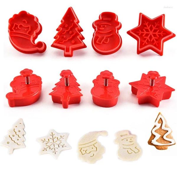 Backformen 4pcs/Set Christmas Series Cookie Santa Claus Snowman Tree Stern Snowflake Form Kekse Cutter Set Küchenwerkzeuge