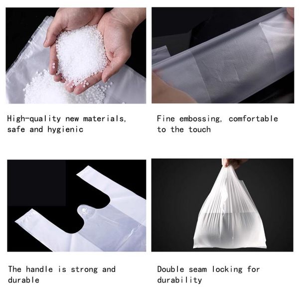 100 pcs 28,5x18 cm 20x30 cm borse da trasporto sacchetti di plastica sacchetti a mano robusti bianchi, dimensioni standard del supermercato
