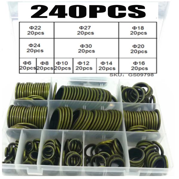 100/150/240pcs Bağlı Yıkayıcı Metal Kauçuk Yağ Drenaj Tapası Conta Fit M6 M8 M10 M12 M14 M16 Kombine Yıkayıcı Sızdırmazlık Halkası