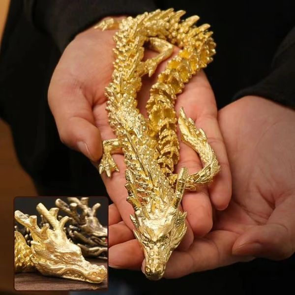 Antique 3D Dragon Statue Ornament Moveable Body Joints Hall Decoration Advanced Decoration Zodiac Animal Brass Crafts Collection 240407