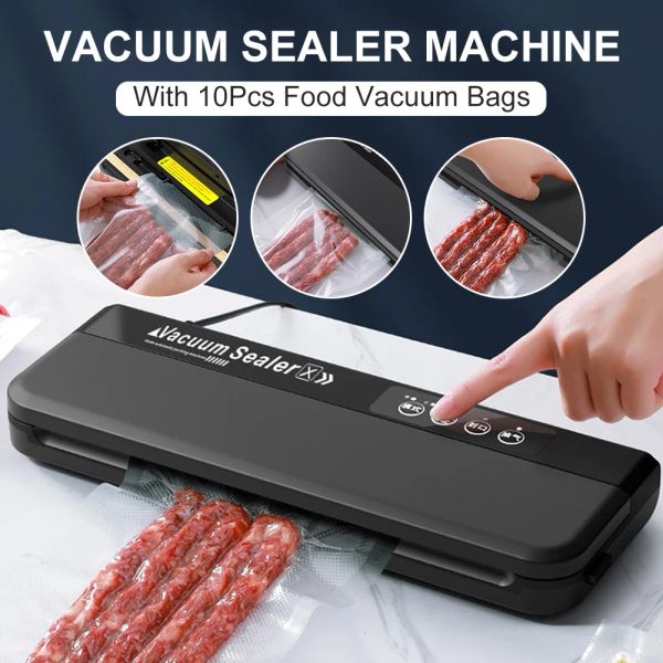 Máquina Máquina Electric Vacuum Sealer Machine Modos de alimentos úmidos seco 60kpa Automático para preservação de alimentos com bolsas de 10pcs Máquina de fabricação de papel