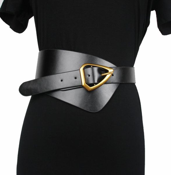 New Women Leather Wide cintura cinto do triângulo de fivela do triângulo de fivela de fivela de feminino Moda feminina Cummerbunds Soft Big Cintura cinturões J12097537163