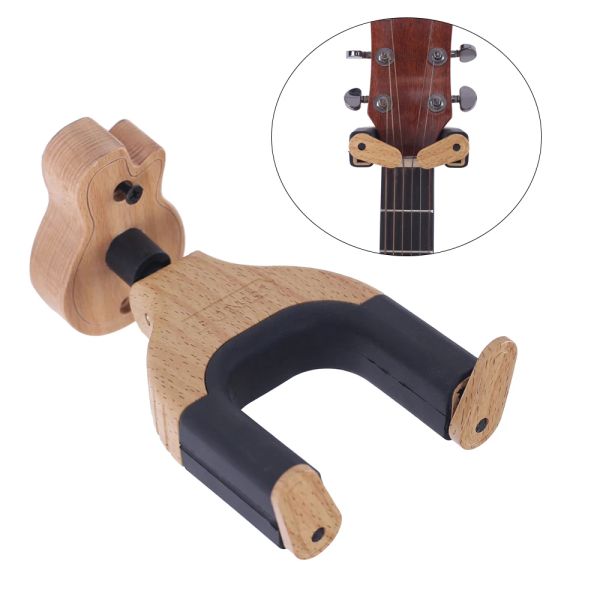 Cabos Montagem de parede Guitar Hanger Holder Helder Lock Auto Bloqueio com forma de guitarra Base de madeira maciça para guitarras elétricas Acessórios para guitarra