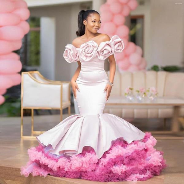 Abiti per feste Eleganti sirena spagnola ballo in sirene 3D 3d fatti a mano blush rosa africano occasione formale vestito da spalla abito da sposa