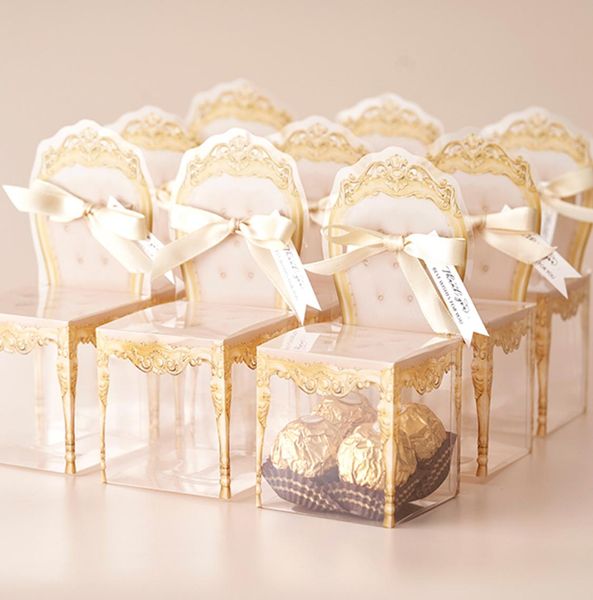 Caixas de doces de plástico personalizadas Chocolate Favor Titulares Casamento Bridal Shower Party Giveaways Packaing com fita para convidados3003823