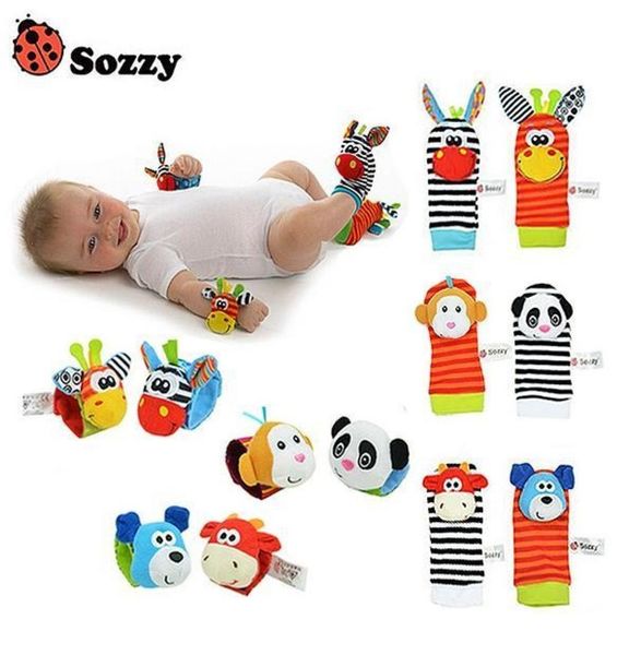 Sozzy 4pcs Soft Baby Toy Pulseira Soca de pulseira fofa de cartoon jardim de carrinho de luto com sino com anel B9422993282