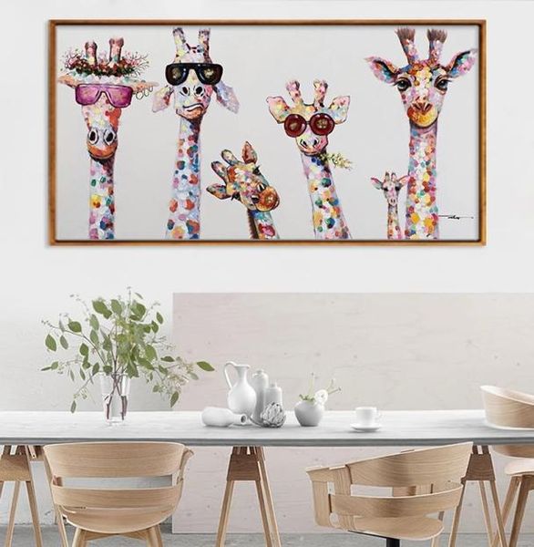 Abstract fofo de desenho animado girafas decoração de arte de parede de lona pintor impressão impressão imagens de arte para crianças quarto decoração de casa8717043