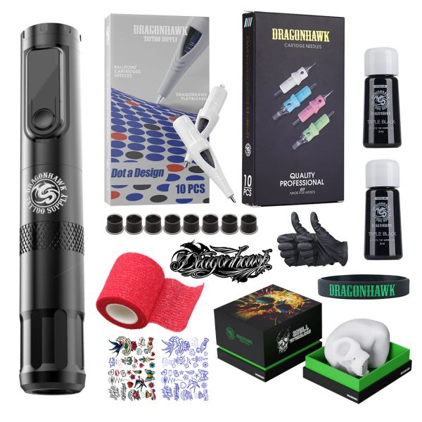 Pens Dragonhawk X4 Motor sem fio Motor sem fio Máquina de bateria LED LED com agulhas de cartucho esferográfico para maquiagem para iniciantes kit de tinta