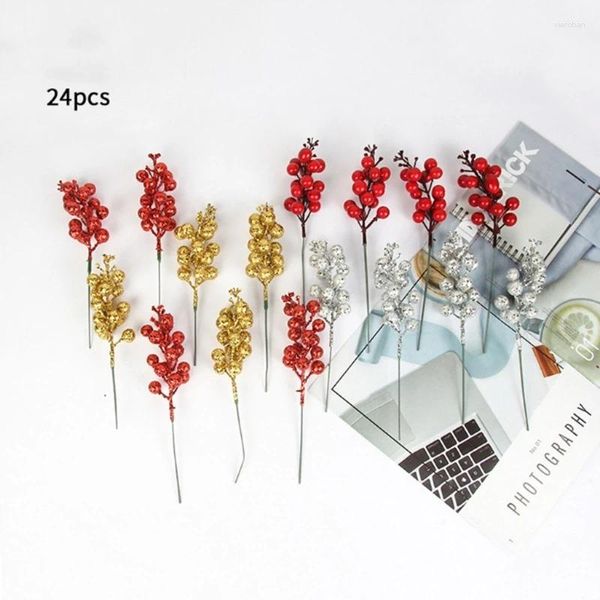 Dekorative Blumen 12pcs Künstliche Stängel Auswahl von Glitzer Beeren Zweige für Weihnachtsbaumdekorationen Craft Frühlingsfest Feiertag