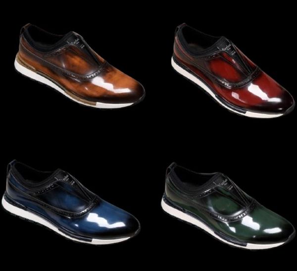 2022 Sapatos de couro de tênis feitos à mão, ponto à mão Scretto de alta qualidade masculino Casual Fast Track Slip On9215446