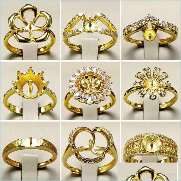 Schmuckeinstellungen Gold Perlenringe DIY Ring Setting Blumenzirkon für Frauen Mode verstellbare Größe Weihnachtsgeschenk Drop Dhgarden Dhxfl