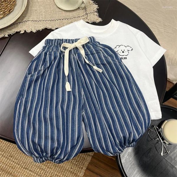 Hose Kinder Kleidung Baby Casual Hosen Sommer koreanischer Stil 2024 Mode Boy Striped Anti-Mosquito
