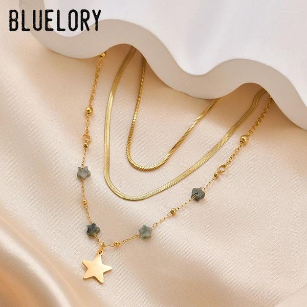 Catene bluerory romantico trendy collane a tre strati per donne collana di moda femminile con stelle doni di gioielli