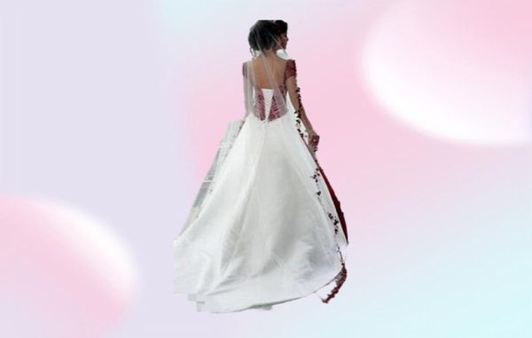 Design retrò abiti da sposa bianchi e rossi Appliques per maniche per pizzo in pizzo in pizzo satinato di abiti da sposa a linea dimensioni personalizzate60505668940035