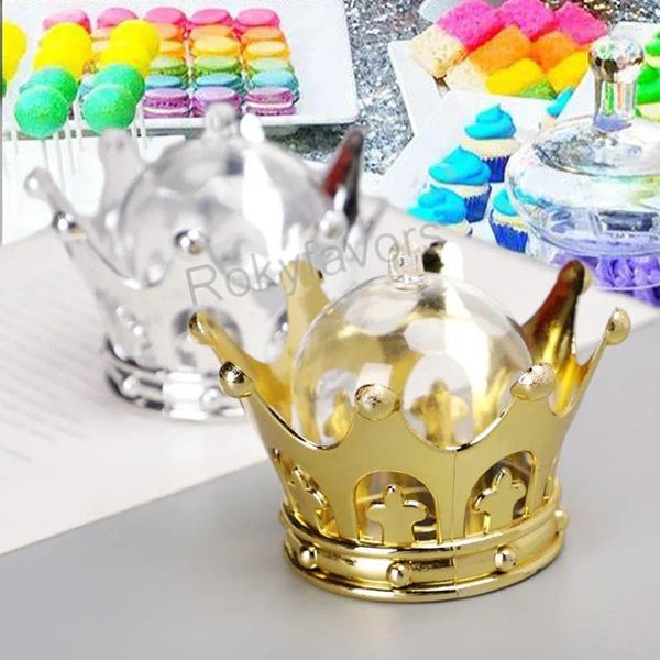 Brocada de presente 12pcs Crown Mini Cake Stand Recipiente de chocolate com pacote de doces de tampa clara Favorias de tabela Sweet Decors Birthday Party Supplies