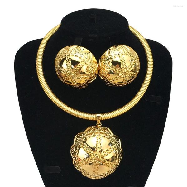 Colares pendentes Dubai Gold Color Jewelry Conjuntos para colar de mulheres e brindes Festas de casamento Pedaço de noiva FHK16783