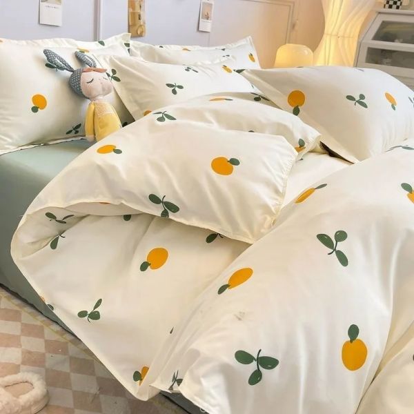 Set di coperture per piumicutri in stile INS con cuscinetti piatti cuscino carino arancione gallo da letto stampato kit da letto doppia regina king size