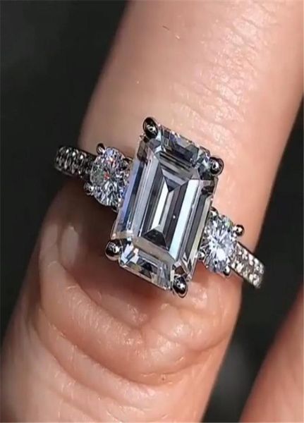 Emerald Cut 4CT Labor Diamond Ring 100 Original 925 Sterling Silber Engagement Ehering Band Rings for Women Party Jewelry6945067