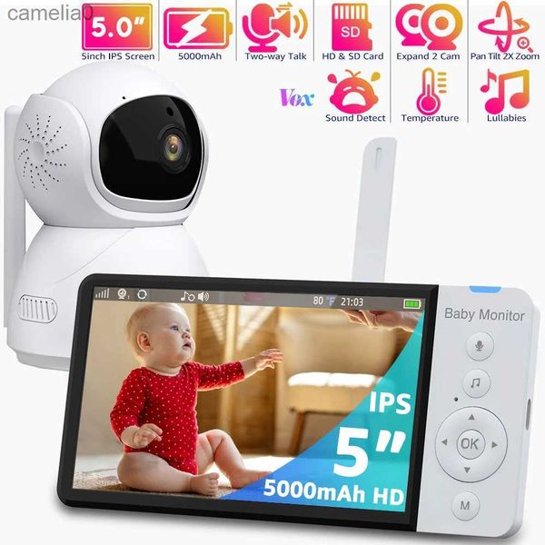 Babyphonitore 5-Zoll-Hochauflagen Babyphone mit Kamera 4x Zoom 5000mAh Batterie IPS Bildschirm Baby Telefon Nanny-Kamera Babyphone 2-Wege Audio Baby Camerac240412