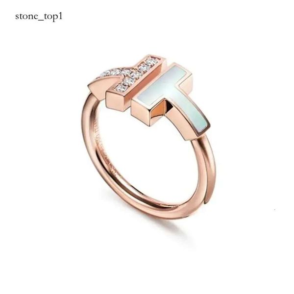 Designer Double Tiffanybracelet T Ring Anel de ouro feminino 18K Gold Gold Plated Women's Wedding Ring Pearl Diamond Ring Aço inoxidável rosa 520