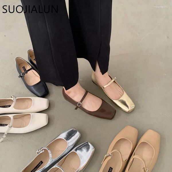 Scarpe casual Suojialun Spring Women Fashion Fashion Gold Ladies Tanne Maria Jane Ballerina da esterno