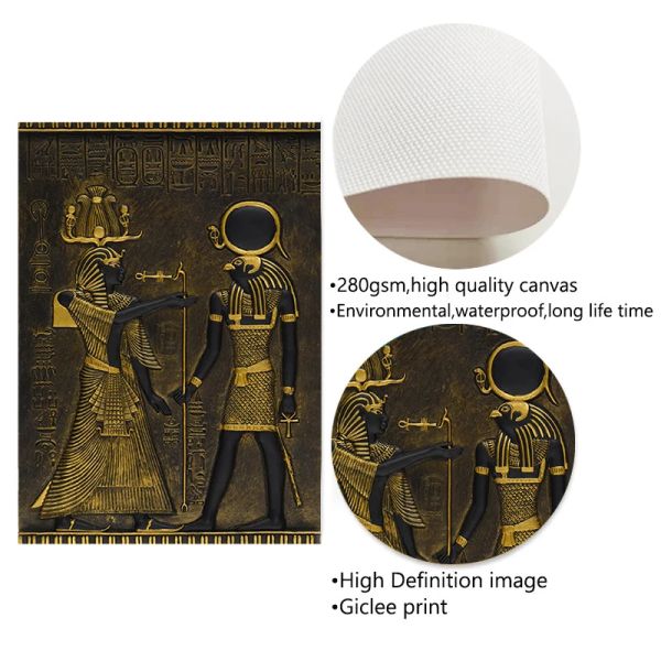Schwarze goldene alte ägyptische Kunstdrucke Plakate Pharao und seine Mädchen Leinwand Malerei für Zimmer dekorative Bilder Wanddekoration