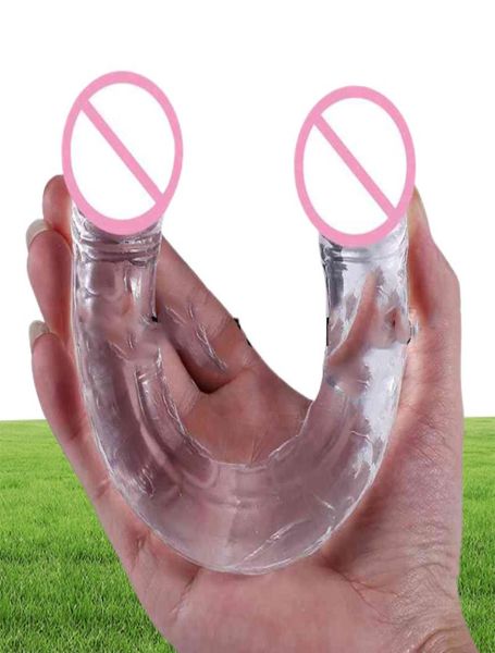 Massaggio gelatina morbida erotica dildo anale realistica del pene realistico a doppia testa di cazzo gemella per i giocattoli sessuali dell'orgasmo di GSpot per 5854867