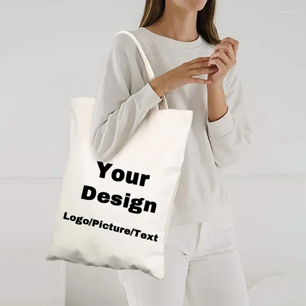 Aufbewahrungstaschen persönlich anpassen Frauen Einkaufstasche Leinwand mit Drucken Ihres Logos / Bilder Text Shopping Cotton Eco Lebensmittel Totes