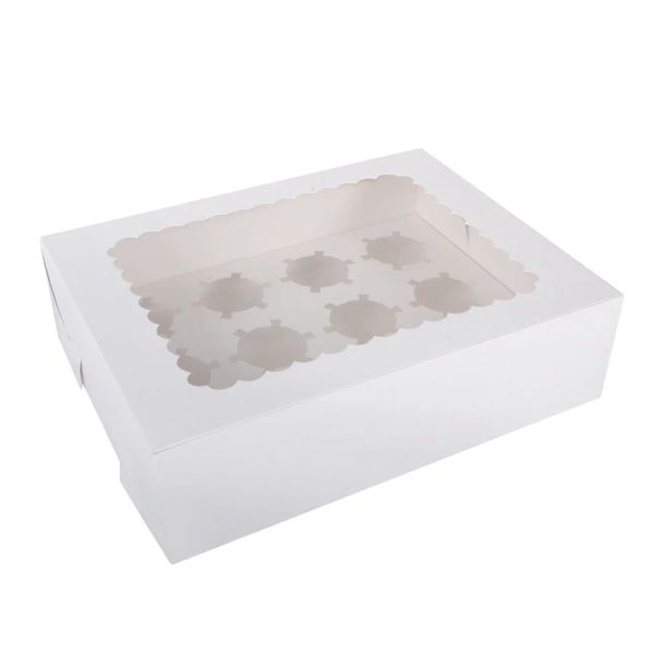 Caixa de cupcakes com inserções de 12 buracos de 12 pacote caixa de sobremesas para cupcakes Buffins Gift Box for Wedding Christmas Candy Bakery (White)