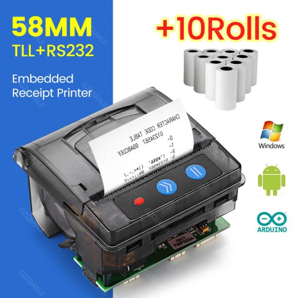 IMPRESSORES POLOJPRT 58MM MINI IMPRESSÃO TERMAL INCORTIDA QR203 RS232 TTL Painel USB Interface Roldes