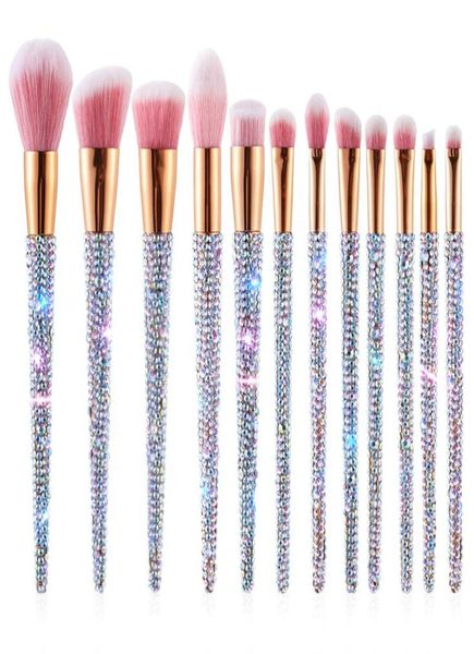 12pcs logotipo personalizado bling maquiagem shinestone Diamante sintético Brush de maquiagem Sparkle Setup Set3962364