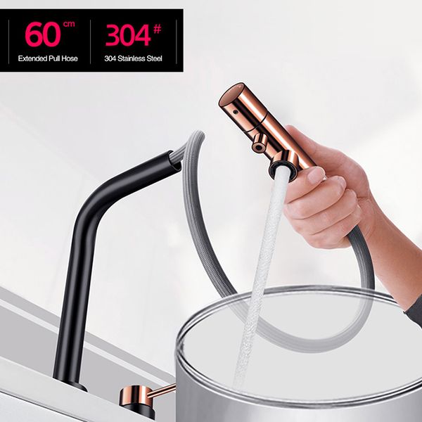 Rose Gold Nero Manucet Kitchet Rubinetto Filtro Acqua fredda Acqua Calda Acqua Indipendente Tre in uno tiro fuori cucina rubinetti da cucina