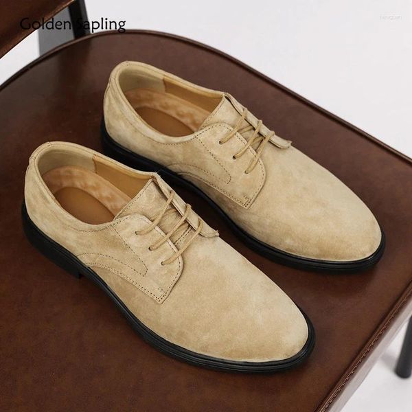 Sapatos casuais Golden Spring Derby for Men Flats formais confortáveis panos de couro de moda masculina