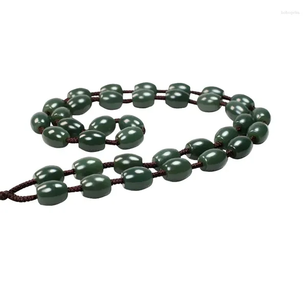 Estatuetas decorativas verdes reais verdes hetianos jade barrel personalidade de boa sorte acessórios de colar de colar de estilo chinês presente de joias