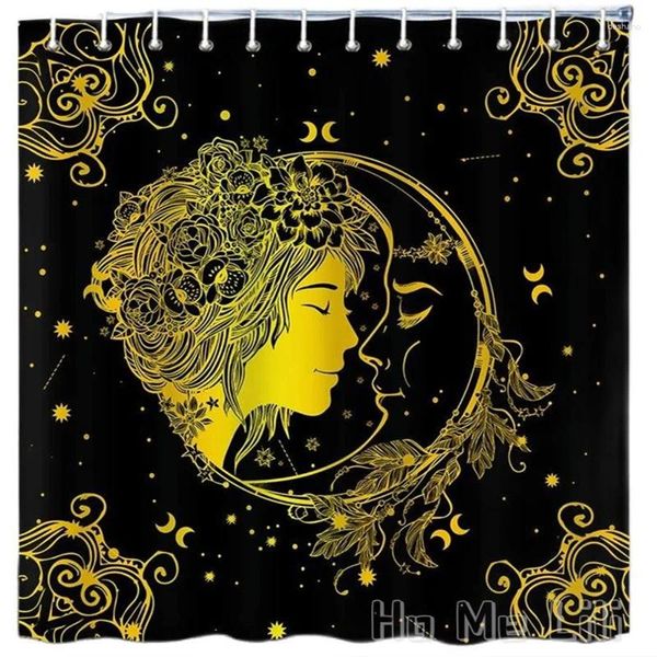 Tende per doccia Sun Moon Witch Curtain by Ho Me Lili Golden Stars Mystical Celestial Dea Beauty Retrait Medallion Hippie Bathroom Hippie