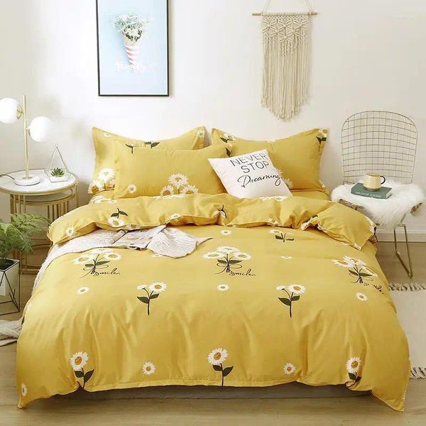 Bettwäsche -Sets j gelbe Blumenset Luxusblumen Bettdecke Abdeckung Pflanze und Obst reversible Bett Leinen Home Textile