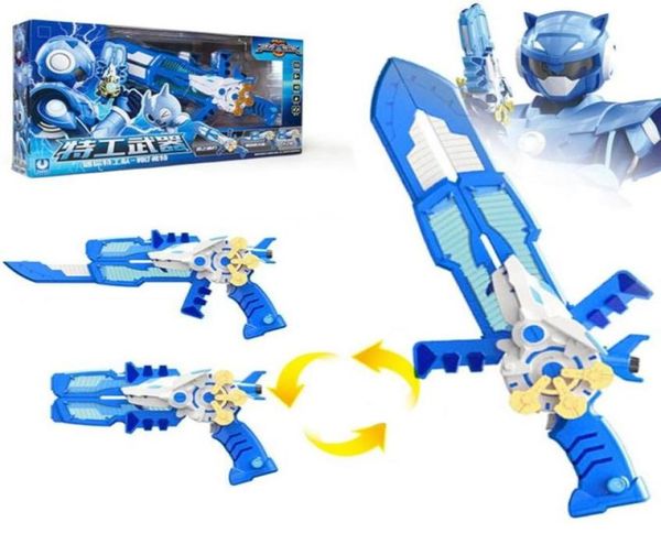 Três modos Mini Force Transformação Brinquedos de espada com figuras de ação de som e luz Miniforce x Gun de deformação Toy240K58002054141