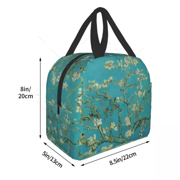 Van Gogh Mandelblüten Lunchbox Tragbare thermische Kühler Essen isolierte Sternennacht Ölmalerei Lunchpaint Bag für Frauen Kinder