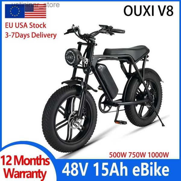 Bikes Ride-ons 20 pollici OUXI V8 1000W 750W Electric Bike per pneumatici grasso per biciclette per adulti 48v 30Ah Off Road City Beach Snow Snow Electric Bike L47