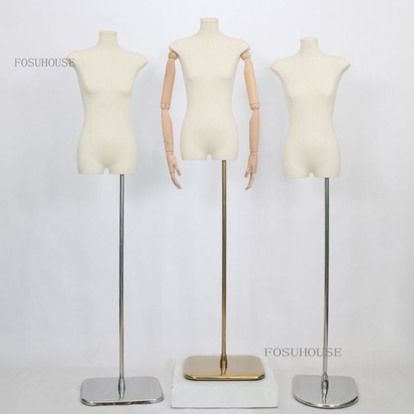 Copertura in tessuto femmina Mannequin per il corpo della parte superiore per il negozio di abbigliamento Display matrimoniale Modello di base metallica regolabile Modello di base r