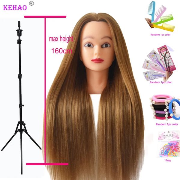 Голова куклы для причесок головы манекена со 100% синтетической длинной тренировкой для волос для парикмахерской с парикмахерской с зажимом стойки 240403