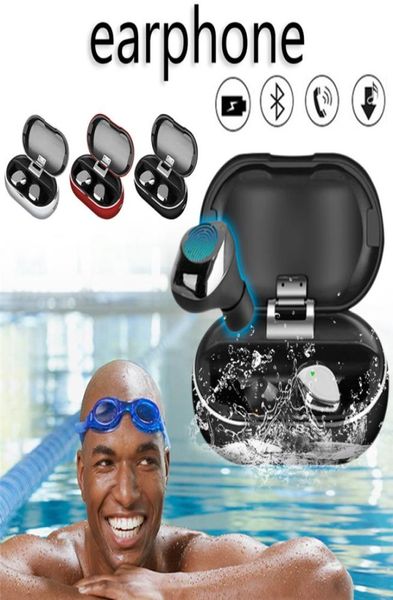 Metal TWS Bluetooth Kulaklık IPX7 Yüzme Kablosuz Kulaklık Spor Su Geçirmez Kulaklıklar Şarj Box2237463 ile Stereo Kulaklıklar