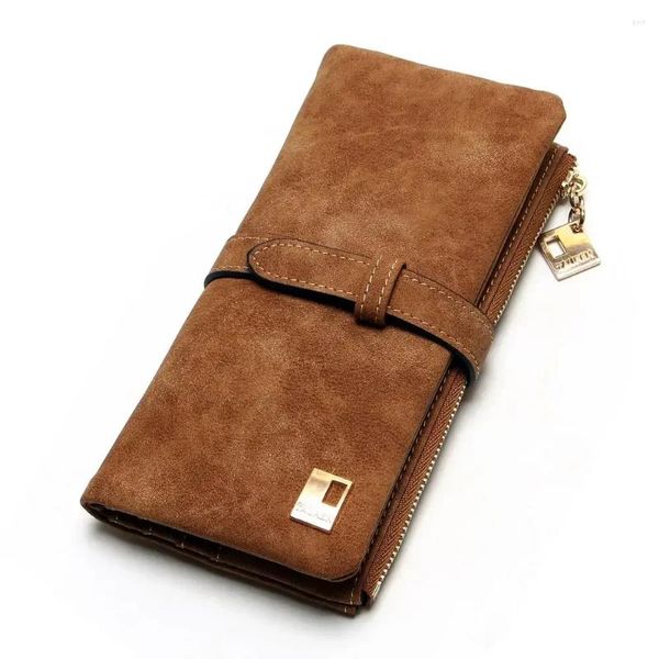 Brieftaschen 2024 Mode Frauen Kordelschnüre Leder Reißverschluss Langes Design Geldbeutel Zweifach Vintage Clutch Card Bag Pack