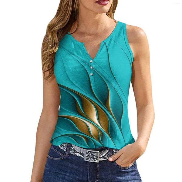 Tank da donna Womans Top Top a V Neck Basic Casual Stampa casual Flowy Summer Sleeveless Side Tops taglio per donna Mujer Elegante Flower Regata