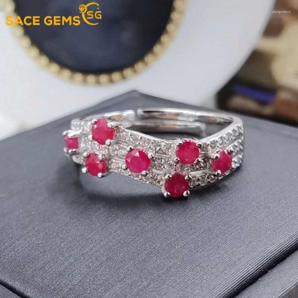 Кластерные кольца SACE GEMS 925 Сертифицированный серебряный серебро 2,5 мм натуральный рубин для женщин обручальный коктейль -вечеринка