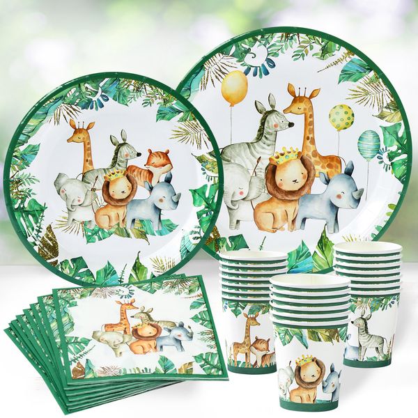 Jungle Animal Tableware Decorações de festas de aniversário crianças menino Jungle Safari Supplies de festa de festa verde floresta florestal