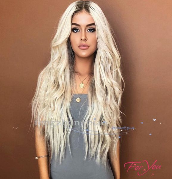 FZP Long Body Wave Bionde parrucche bionde Glueless Full Wig Cina Capelli come parrucche per capelli umani per donne nere seta sintetica Wig9944191