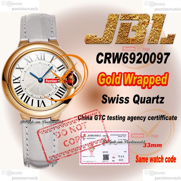 CRW6920097 Swiss Quartz Women Watch JBLF 33 -миллиметровый обернутый 18 -километровый чехол из розового золота Серебряный черный римский циферблат серый крок