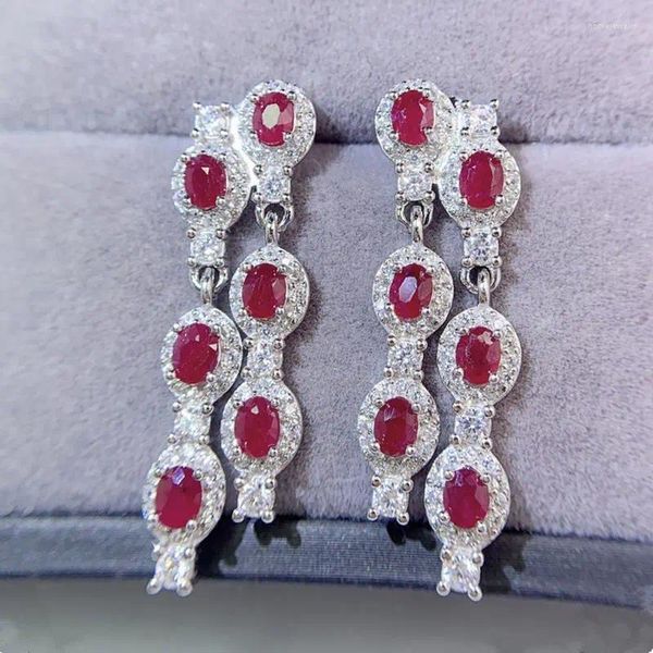 Brincos de balanço naturais reais de rubi de rubi de luxo Big estilo 3 4mm 0,35ct 12pcs gemstone 925 jóias finas de prata esterlina L24366